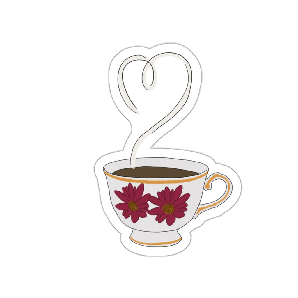 Tea Heart Die-Cut Sticker — Floral Teacup Laptop/ Bottle Decal
