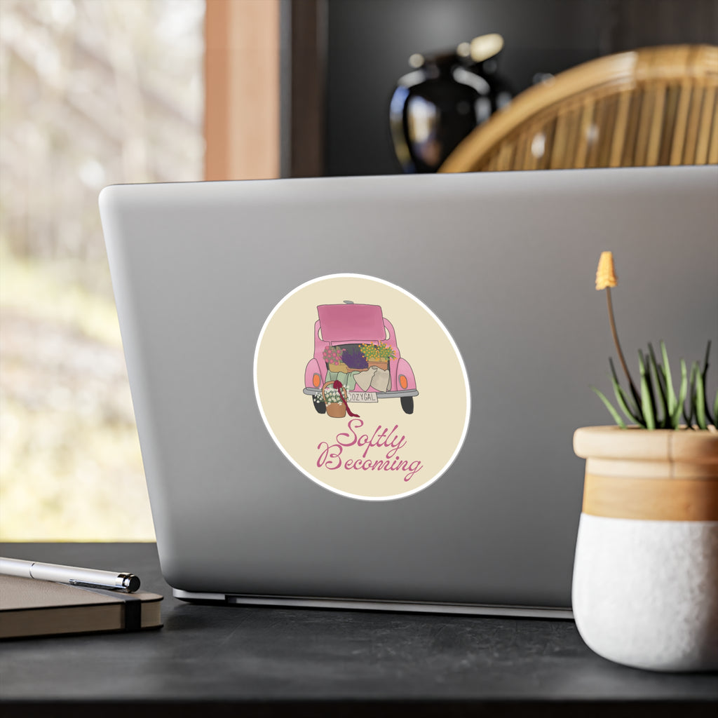 Softly Becoming Vinyl Sticker — Pink Flower Truck Kiss-Cut Decal