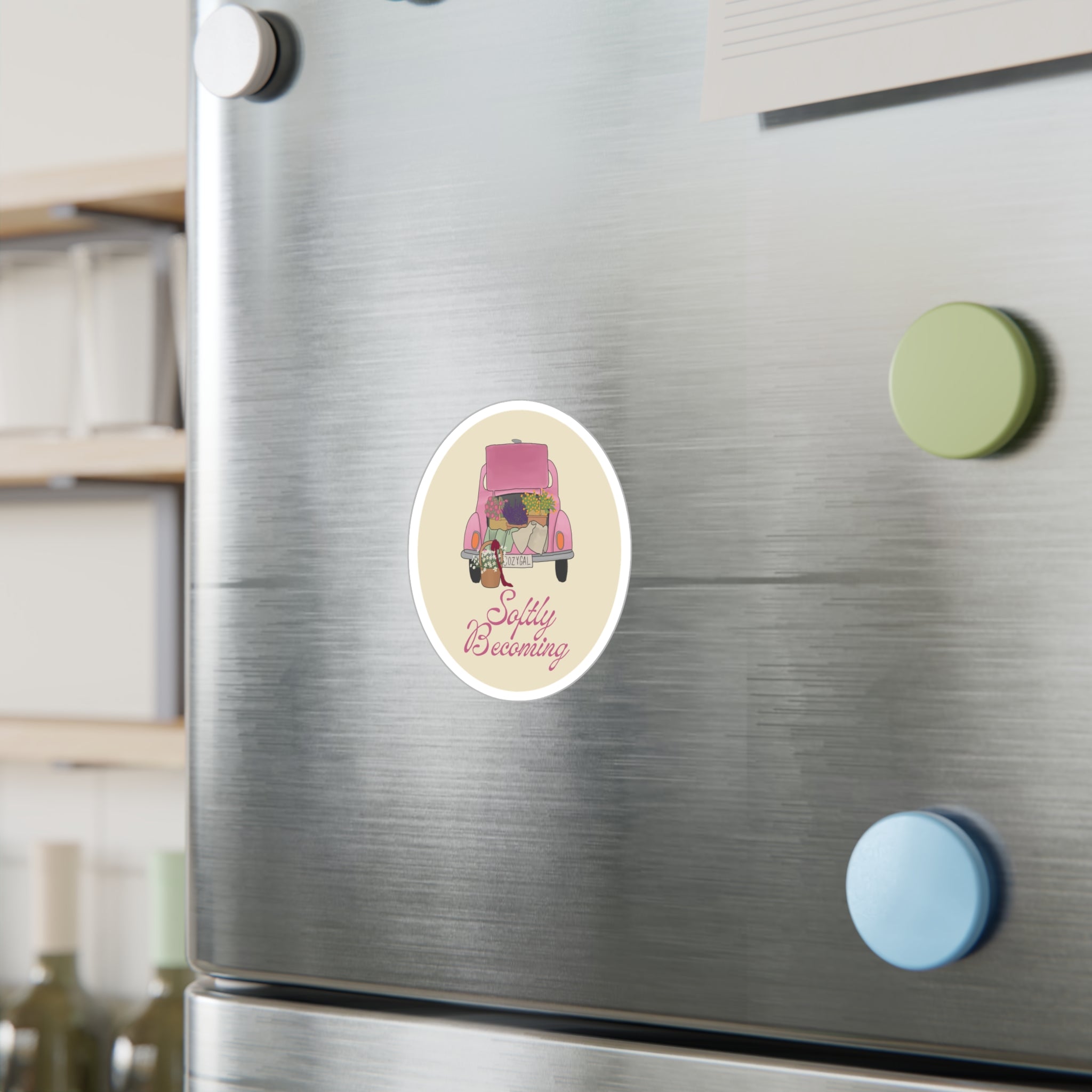 Softly Becoming Vinyl Sticker — Pink Flower Truck Kiss-Cut Decal