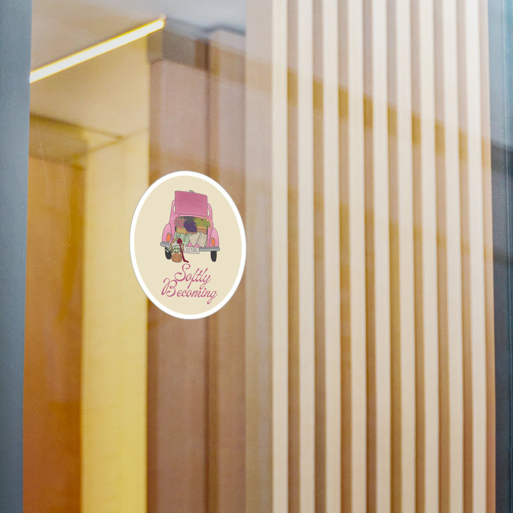 Softly Becoming Vinyl Sticker — Pink Flower Truck Kiss-Cut Decal