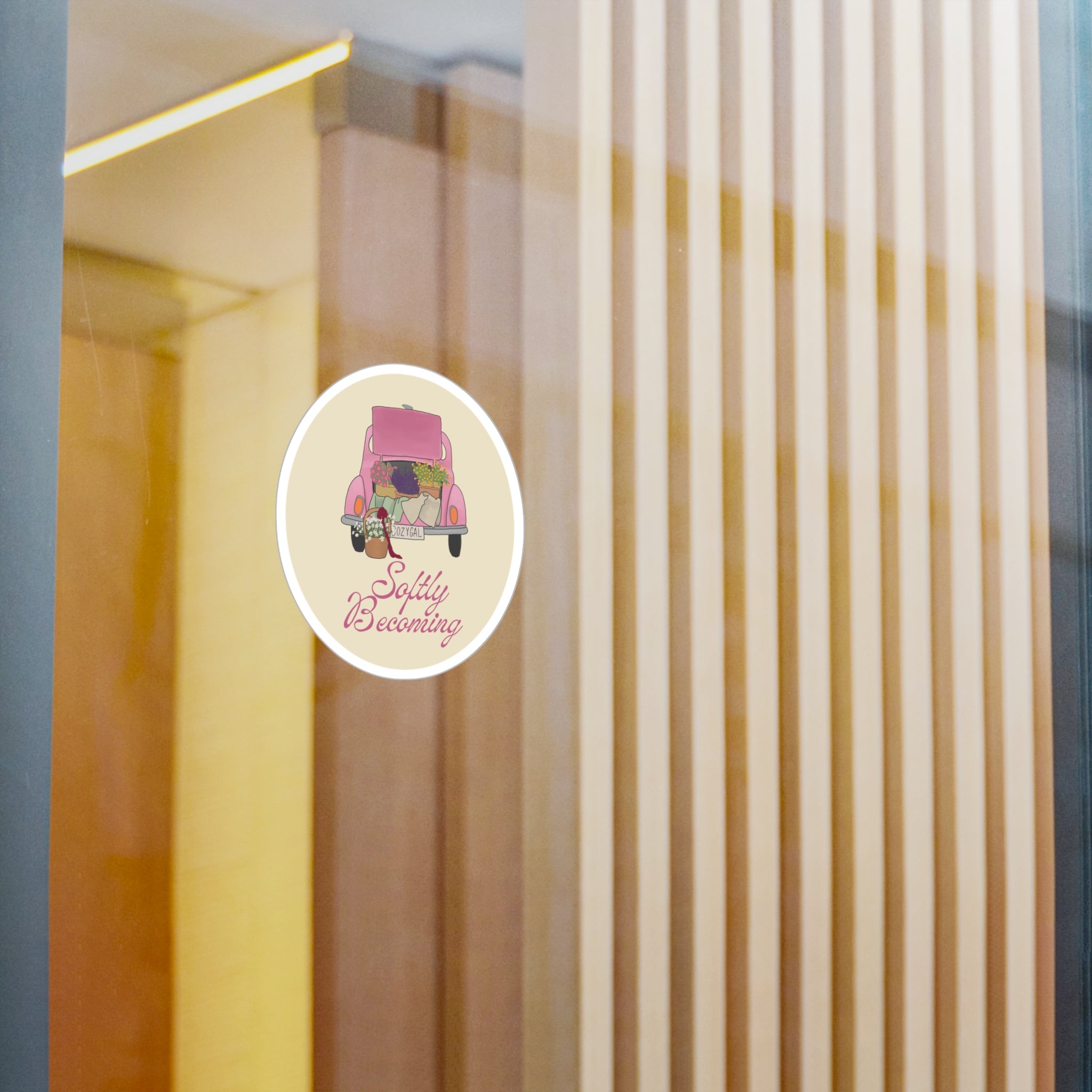 Softly Becoming Vinyl Sticker — Pink Flower Truck Kiss-Cut Decal
