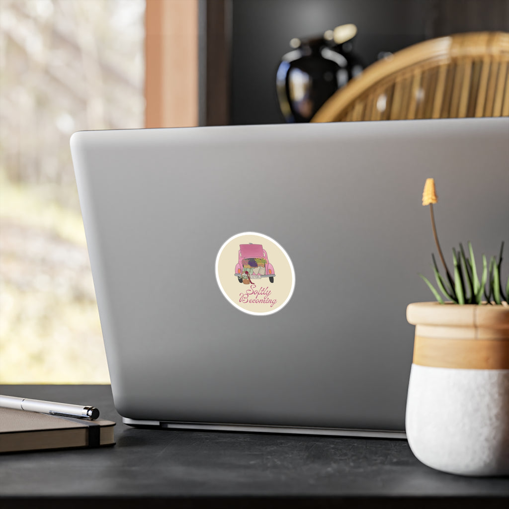 Softly Becoming Vinyl Sticker — Pink Flower Truck Kiss-Cut Decal