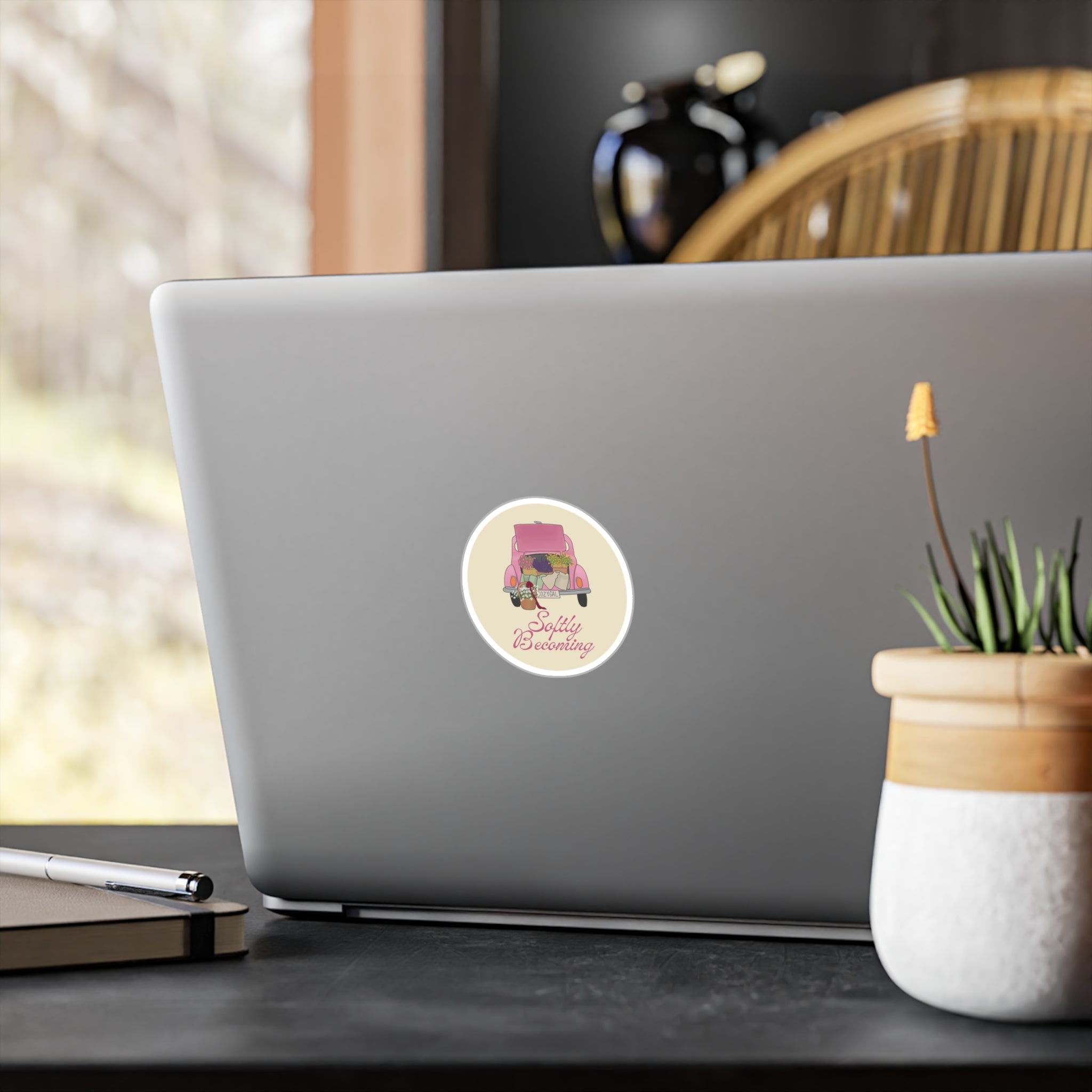 Softly Becoming Vinyl Sticker — Pink Flower Truck Kiss-Cut Decal