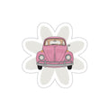 Vintage Pink Beetle Die-Cut Sticker — Cute Retro Car Flower Decal