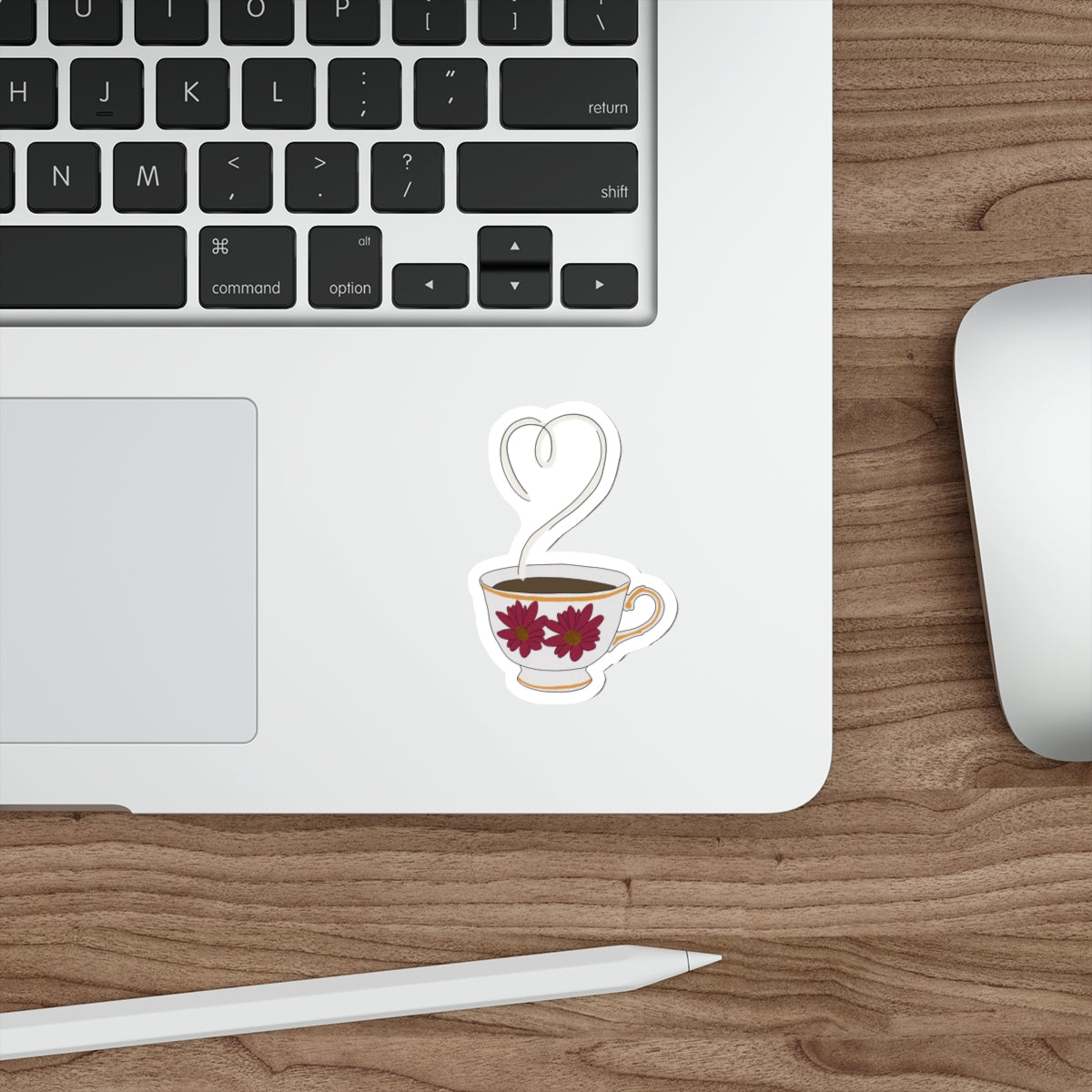 Tea Heart Die-Cut Sticker — Floral Teacup Laptop/ Bottle Decal