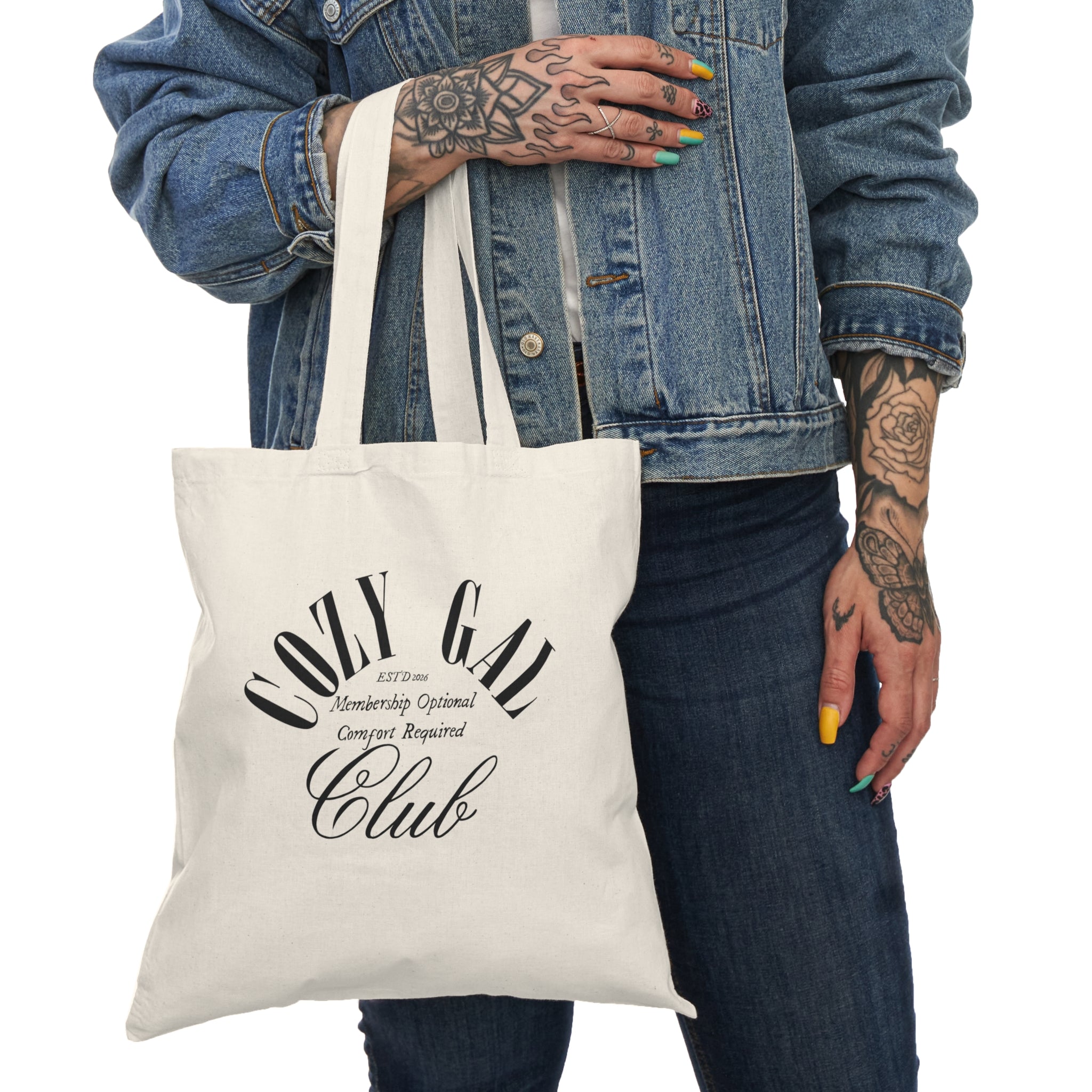 Cozy Gal Club Tote Bag — "Founding Member" Natural Canvas Tote