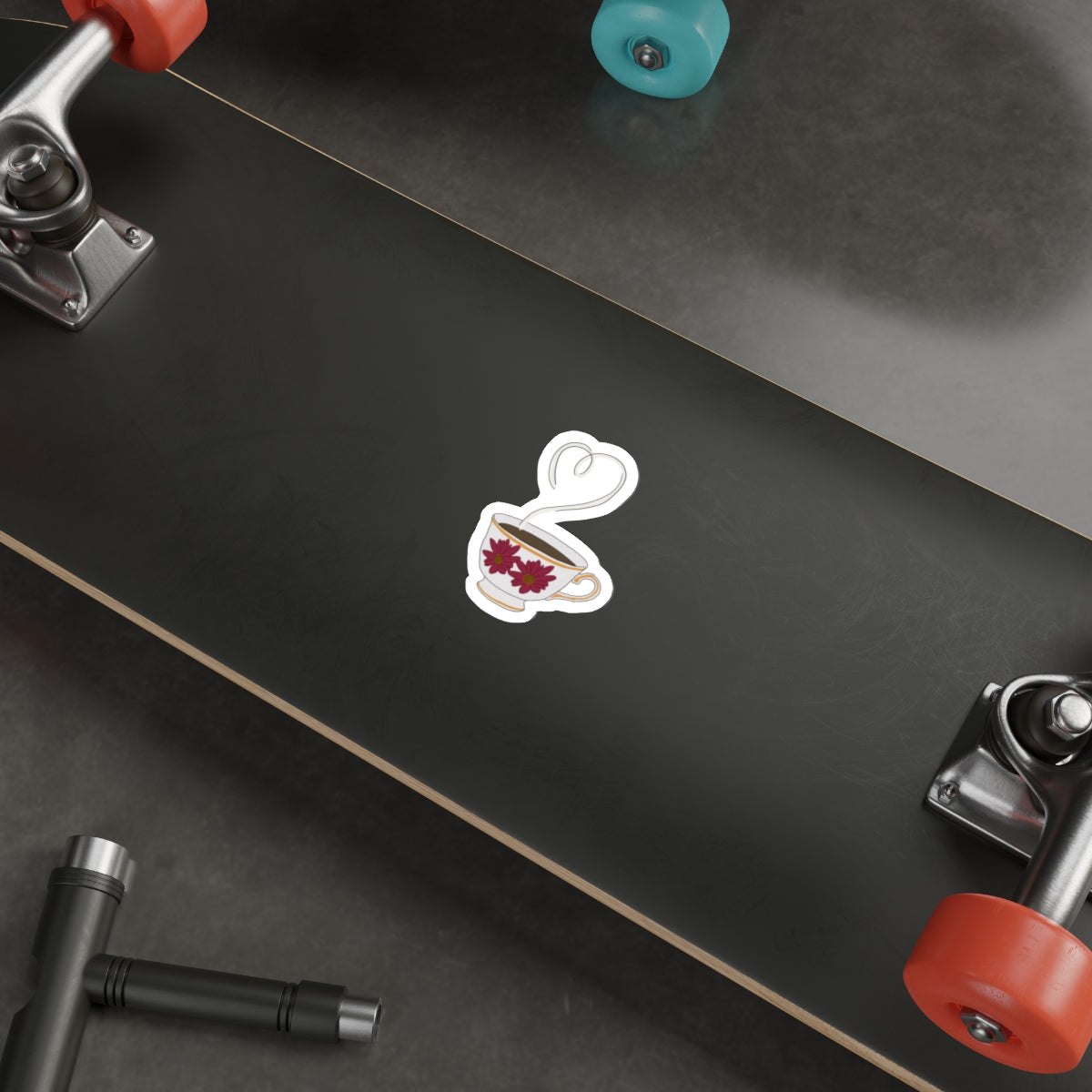 Tea Heart Die-Cut Sticker — Floral Teacup Laptop/ Bottle Decal