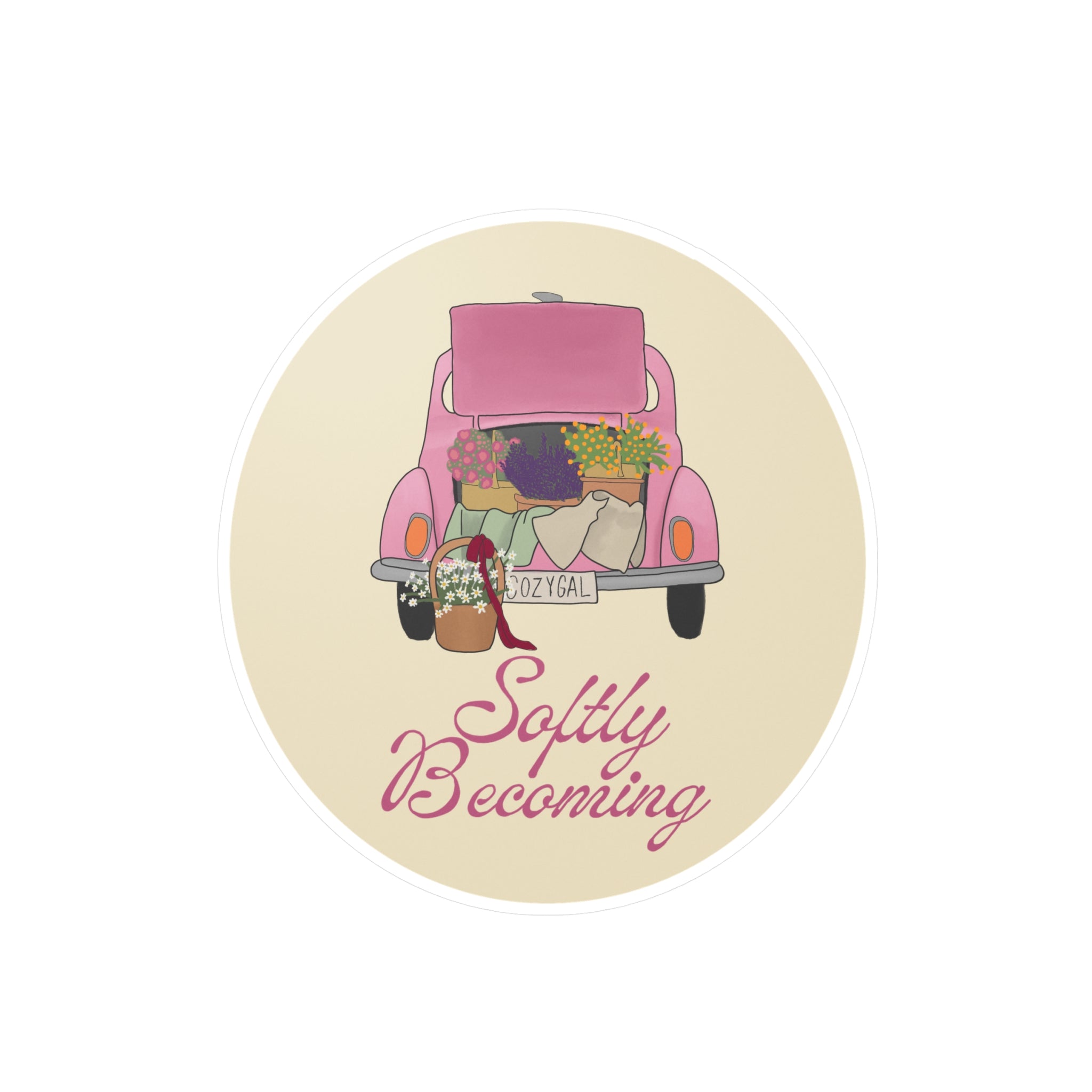 Softly Becoming Vinyl Sticker — Pink Flower Truck Kiss-Cut Decal