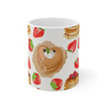 Strawberry Pancake Pattern 11oz Ceramic Mug — Cute Breakfast Stack Coffee Cup