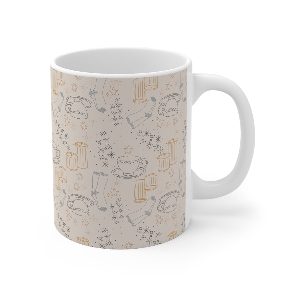 Cozy Morning Pattern Mug – Neutral Coffee & Tea Icons 11oz