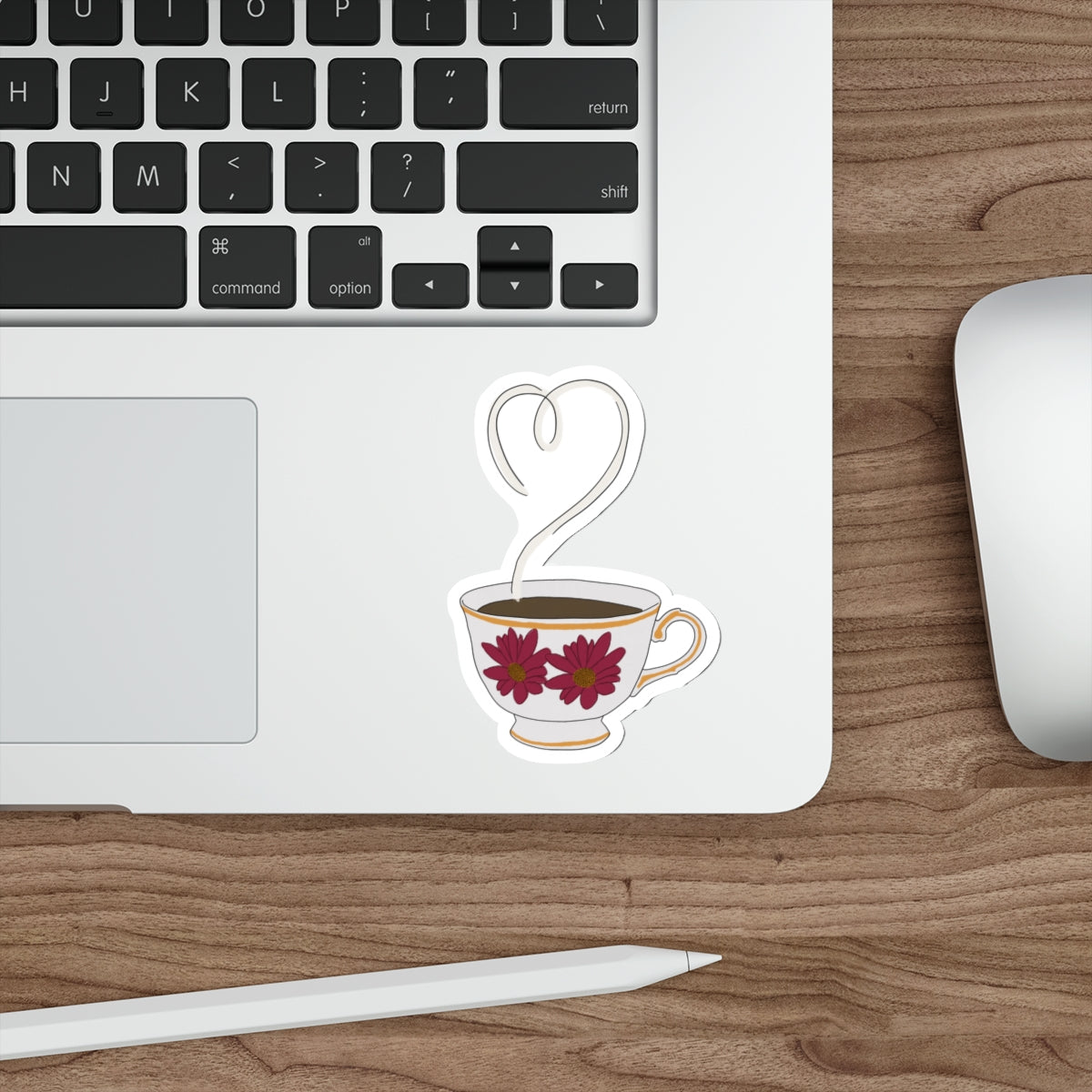Tea Heart Die-Cut Sticker — Floral Teacup Laptop/ Bottle Decal