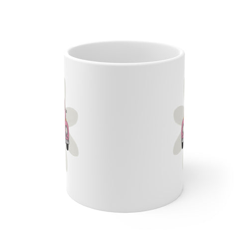 11oz Coffee Mug — Pink Retro Beetle Car Floral Design