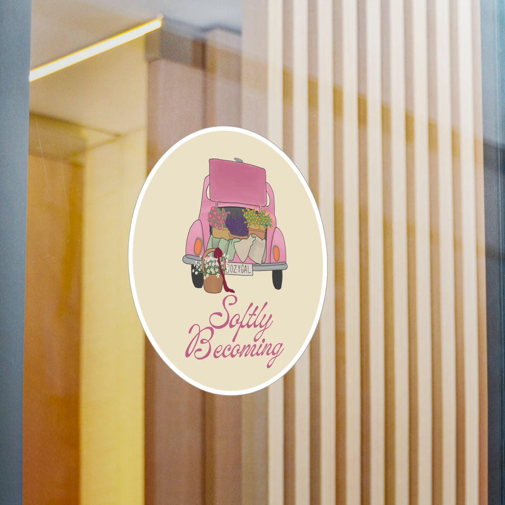 Softly Becoming Vinyl Sticker — Pink Flower Truck Kiss-Cut Decal