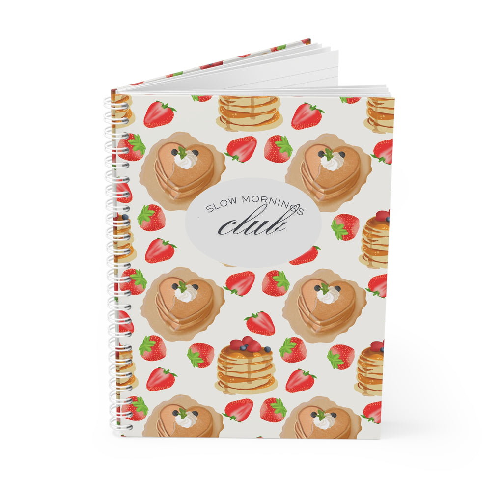 Spiral Notebook — "Slow Mornings Club" Pancake & Strawberry Pattern