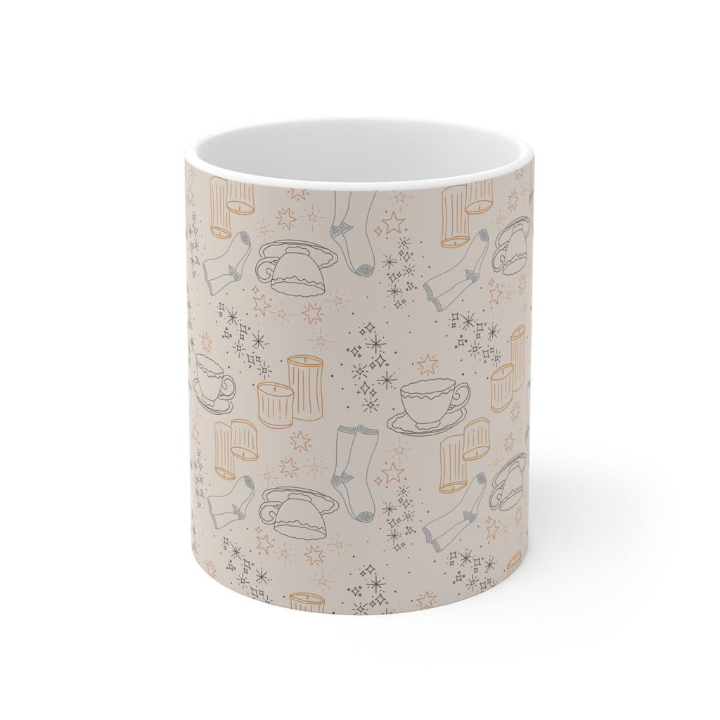 Cozy Morning Pattern Mug – Neutral Coffee & Tea Icons 11oz