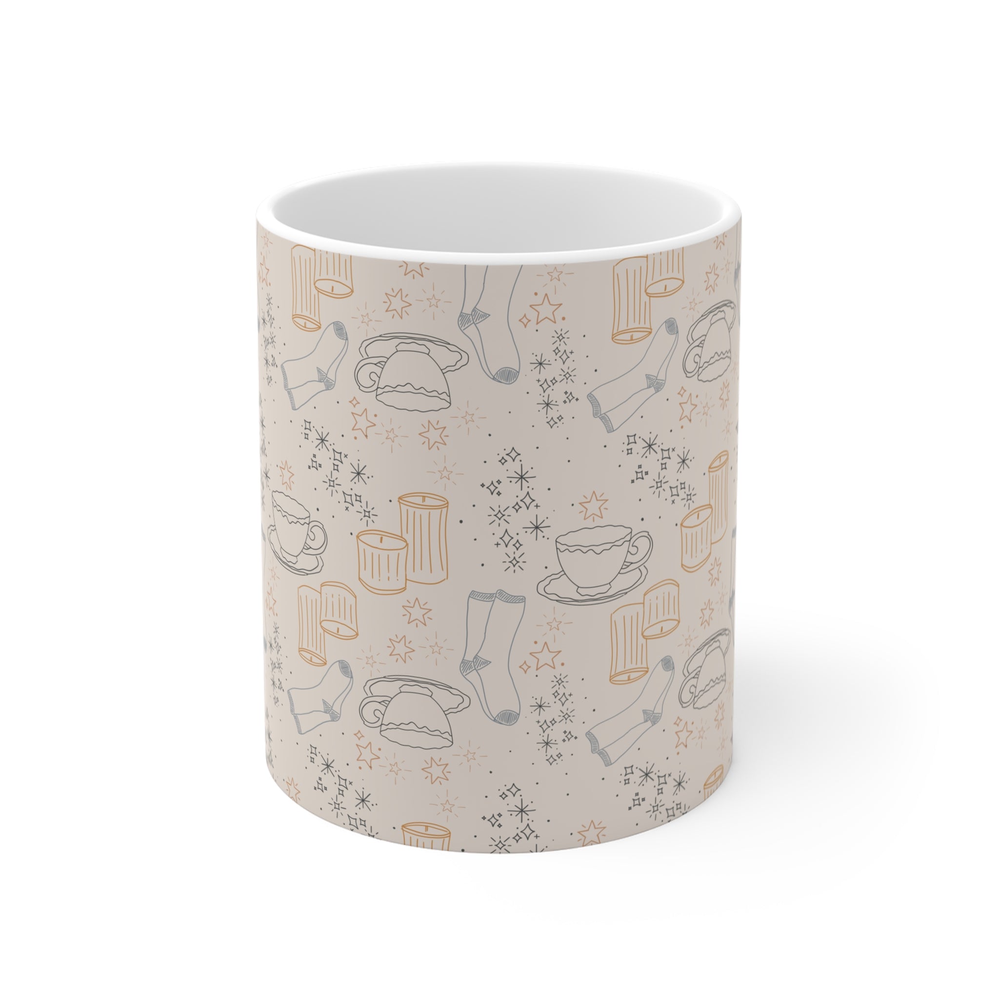 Cozy Morning Pattern Mug – Neutral Coffee & Tea Icons 11oz