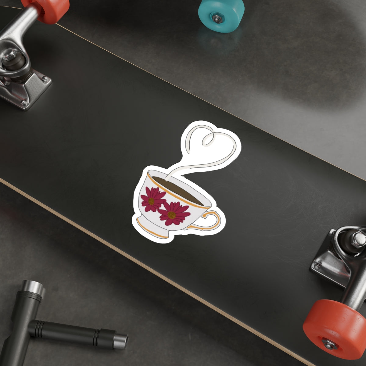 Tea Heart Die-Cut Sticker — Floral Teacup Laptop/ Bottle Decal