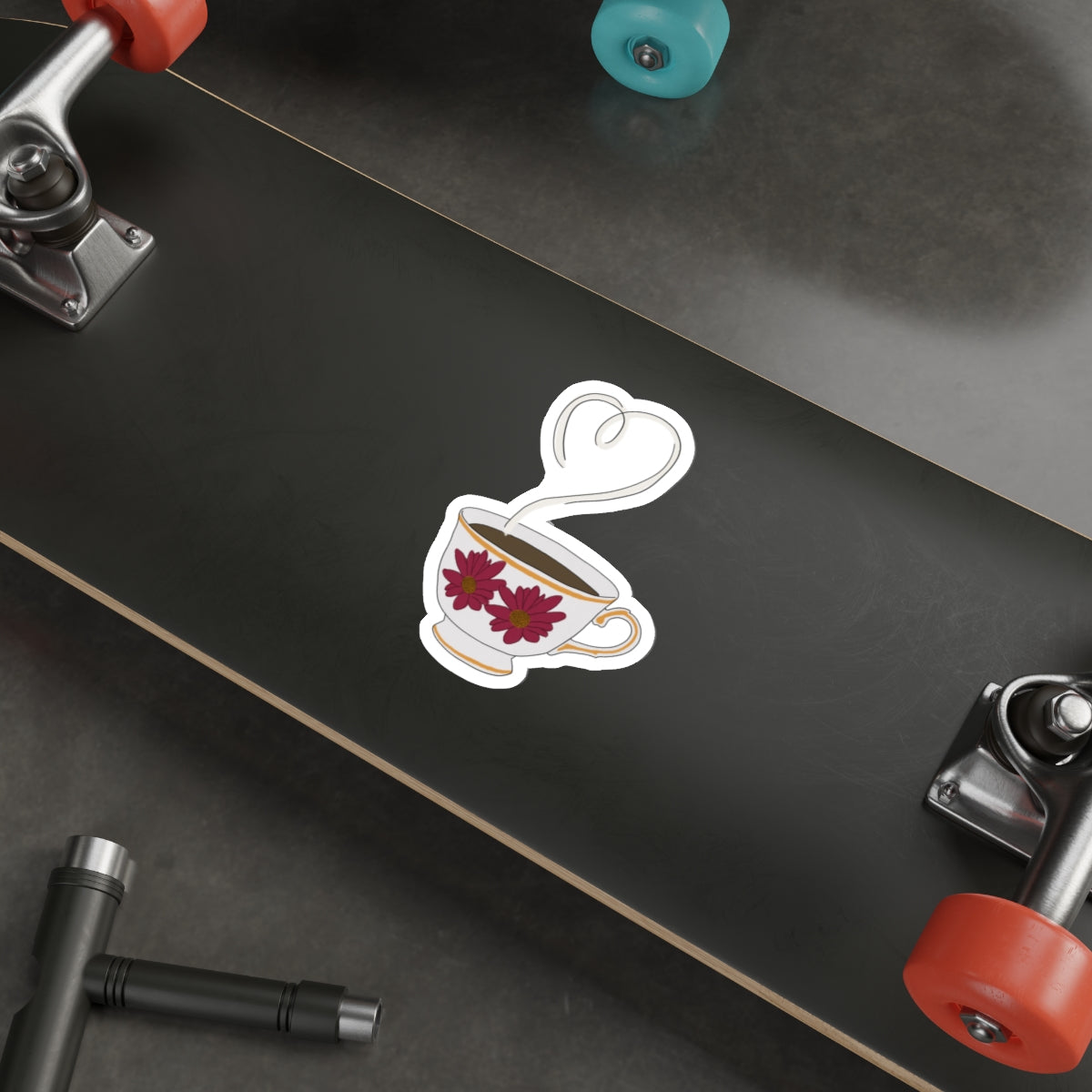 Tea Heart Die-Cut Sticker — Floral Teacup Laptop/ Bottle Decal