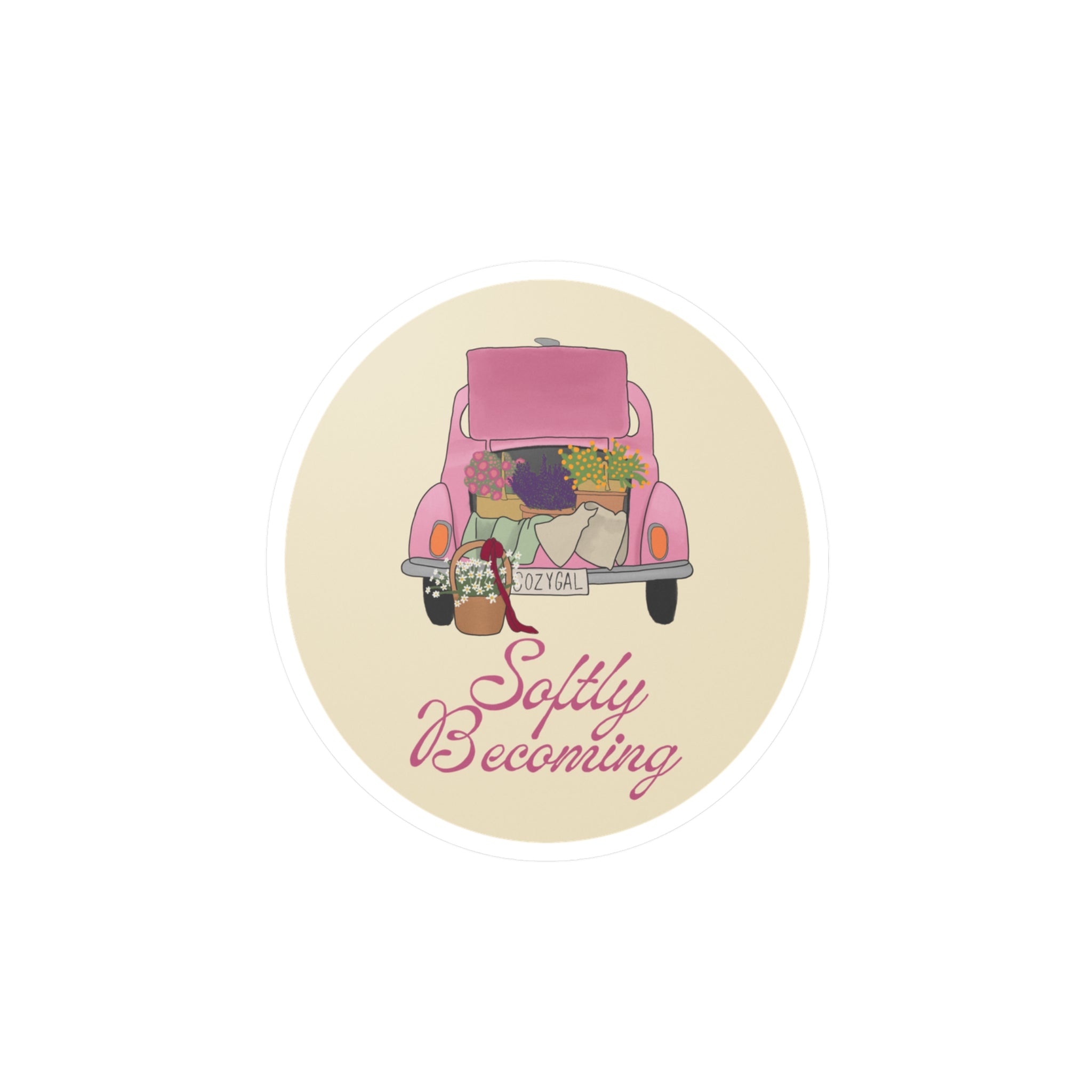 Softly Becoming Vinyl Sticker — Pink Flower Truck Kiss-Cut Decal