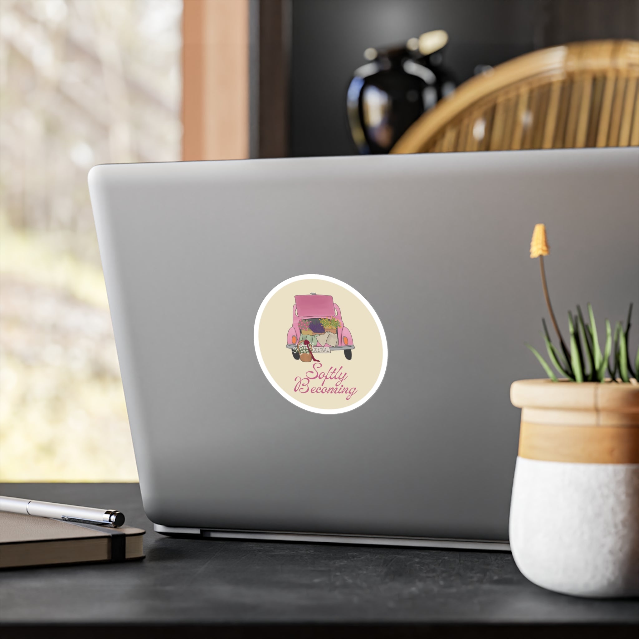 Softly Becoming Vinyl Sticker — Pink Flower Truck Kiss-Cut Decal