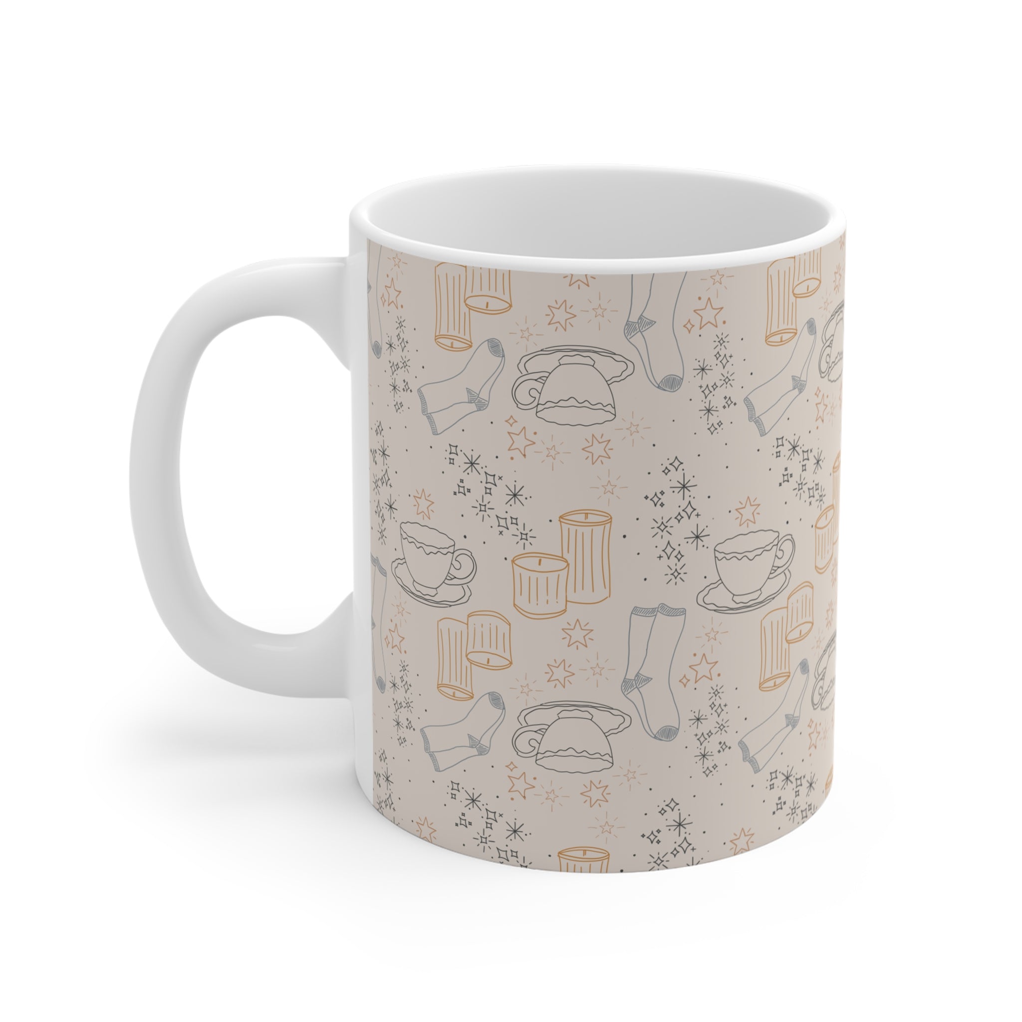 Cozy Morning Pattern Mug – Neutral Coffee & Tea Icons 11oz