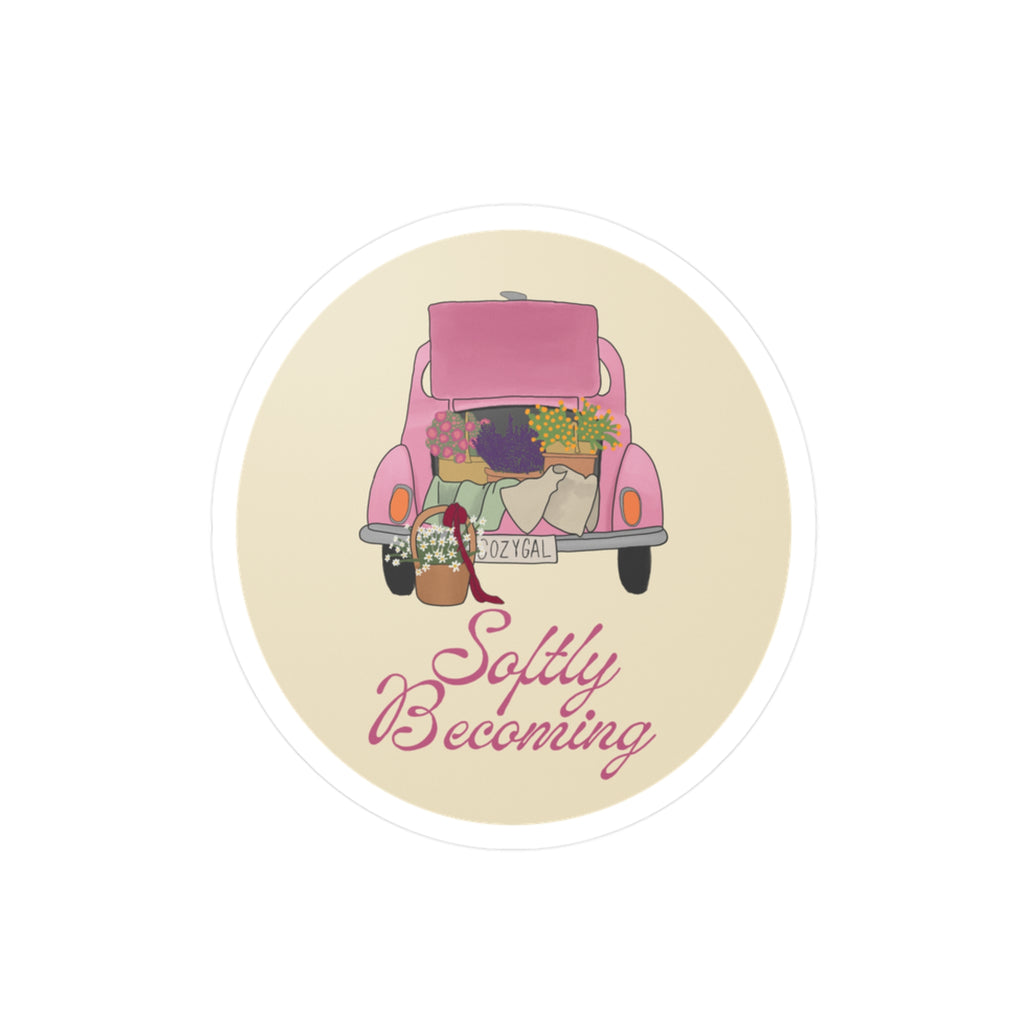 Softly Becoming Vinyl Sticker — Pink Flower Truck Kiss-Cut Decal