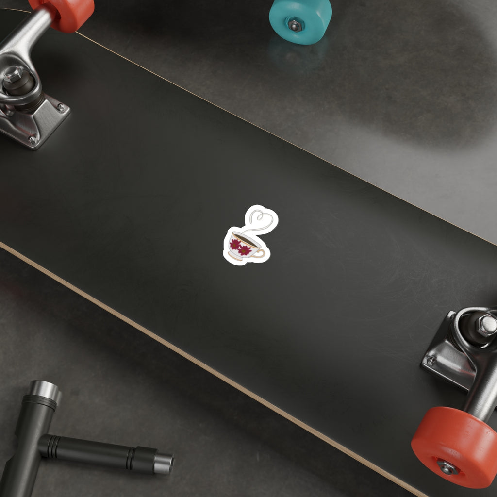 Tea Heart Die-Cut Sticker — Floral Teacup Laptop/ Bottle Decal