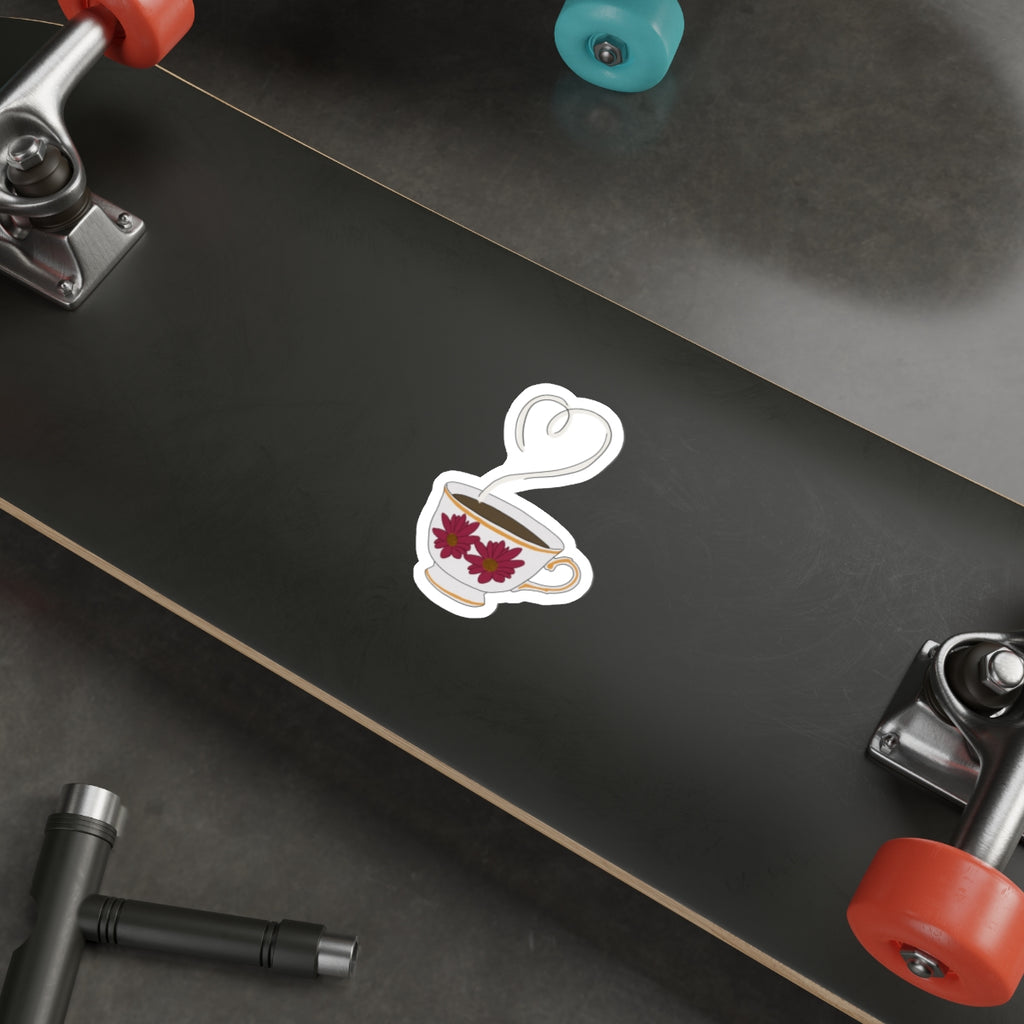 Tea Heart Die-Cut Sticker — Floral Teacup Laptop/ Bottle Decal