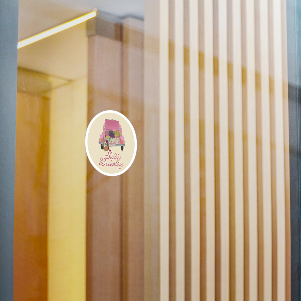 Softly Becoming Vinyl Sticker — Pink Flower Truck Kiss-Cut Decal