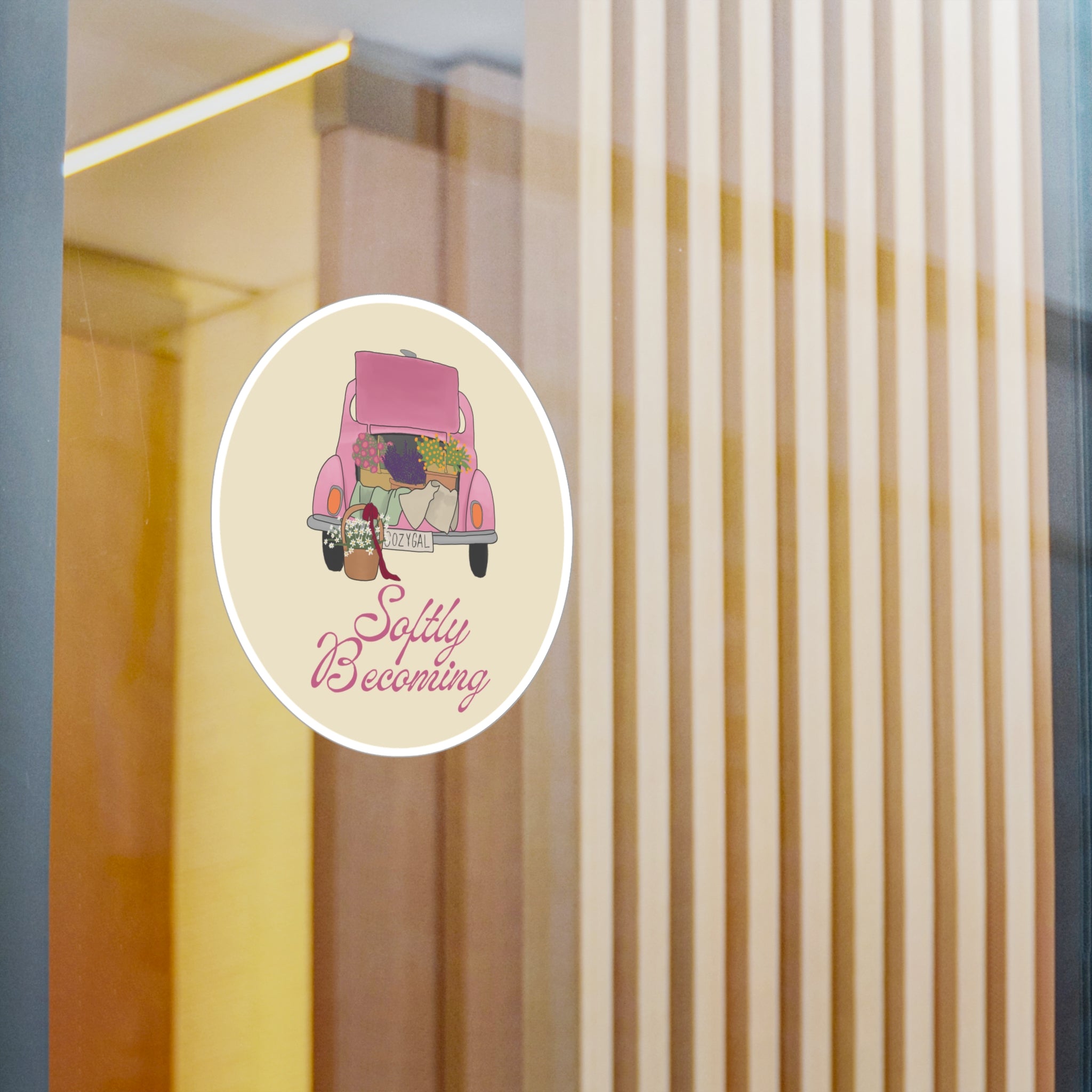 Softly Becoming Vinyl Sticker — Pink Flower Truck Kiss-Cut Decal